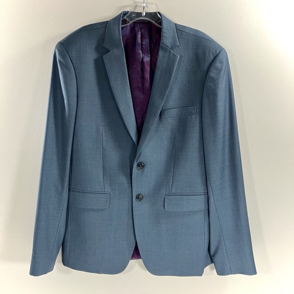 Bespoke Unbranded Suit Blazer Jacket Size 36 Blue Gray With Wine Purple Lining. - Picture 1 of 9